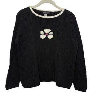 Vintage M. Gibson Contemporary Sweater Black Chenille Y2K Flower Women's M